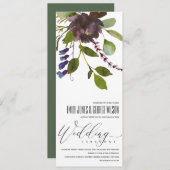 INVITATION VIBRANT MAROON GREEN BLOOM FOLIAGE MARIAGE BUNCH (Devant / Derrière)