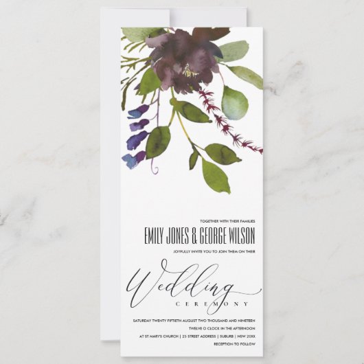INVITATION VIBRANT MAROON GREEN BLOOM FOLIAGE MARIAGE BUNCH (Devant)