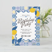 Invitation Vibrant Mediterranean Lemon & Blue Birthday (Debout devant)