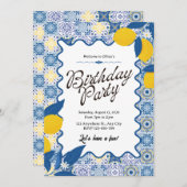 Invitation Vibrant Mediterranean Lemon & Blue Birthday (Devant / Derrière)