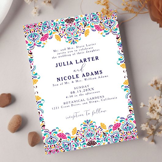 Invitation Vibrant mexicaine Fiesta Rainbow Photo Mariage