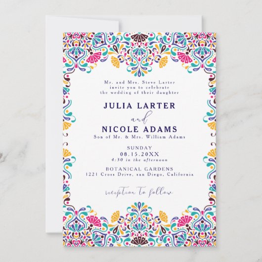 Invitation Vibrant mexicaine Fiesta Style Mariage arc-en-ciel (Devant)