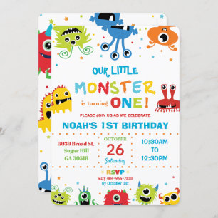 Invitation Vibrant mignon petits monstres garçon 1er annivers