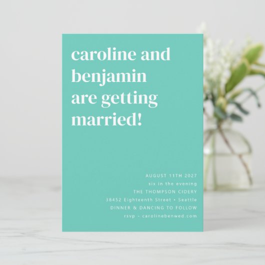 Invitation Vibrant Mint Aqua Turquoise Clean Mariage moderne (Debout devant)