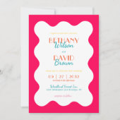 Invitation Vibrant moderne Magenta Turquoise Vague Mariage ph (Devant)