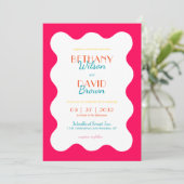 Invitation Vibrant moderne Magenta Turquoise Vague Mariage ph (Debout devant)