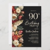 Invitation Vibrant Moody Floral Black 90th Birthday Party (Devant)