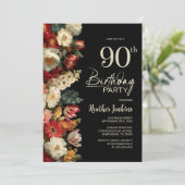 Invitation Vibrant Moody Floral Black 90th Birthday Party (Debout devant)