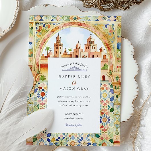Invitation Vibrant Moroccan Tile & Marrakesh Arch Wedding