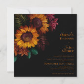 Invitation Vibrant Noir Brûlé Orange Floral Moderne Mariage (Devant)