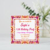 Invitation Vibrant orange brillant jaune gras rose rose Anniv (Debout devant)