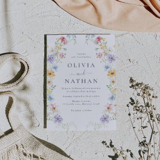 Invitation Vibrant Pastel Wildflowers Modern Wedding