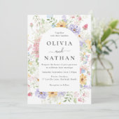 Invitation Vibrant Pastel Wildflowers Wreath Wedding (Debout devant)