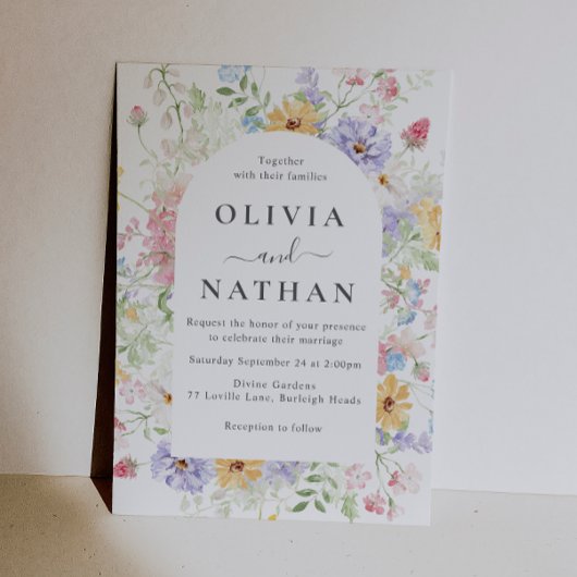 Invitation Vibrant Pastel Wildflowers Wreath Wedding