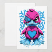 Invitation Vibrant Pink Graffiti Duck (Devant / Derrière)