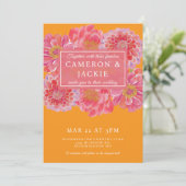 Invitation Vibrant Pink Orange Zinnia Wedding  (Debout devant)