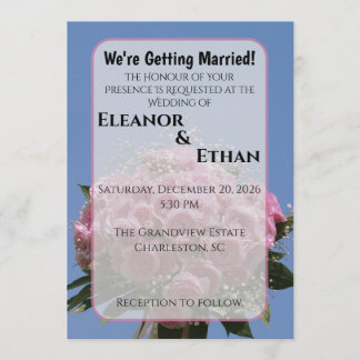 Invitation Vibrant Pink Rose Bouquet & Blue Sky Summer