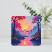 Invitation Vibrant Pink Sunset Dreamy Fantasy Landscape (Debout devant)