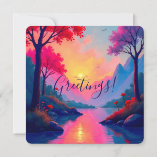 Invitation Vibrant Pink Sunset Dreamy Fantasy Landscape