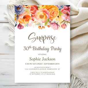 Invitation Vibrant Printemps Floral Surprise 30e fête d'anniv