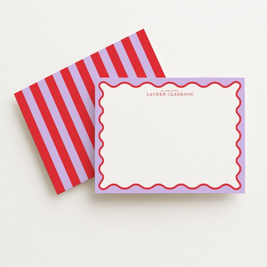 Invitation Vibrant Purple & Red Wavy Border Note Card