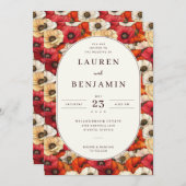 Invitation Vibrant Red and Orange Floral Pattern (Devant / Derrière)