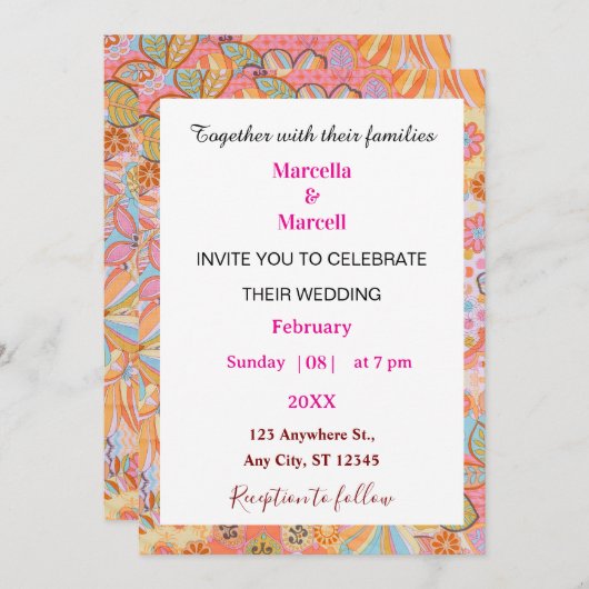 Invitation Vibrant Retro Floral Pattern Illustration (Devant / Derrière)