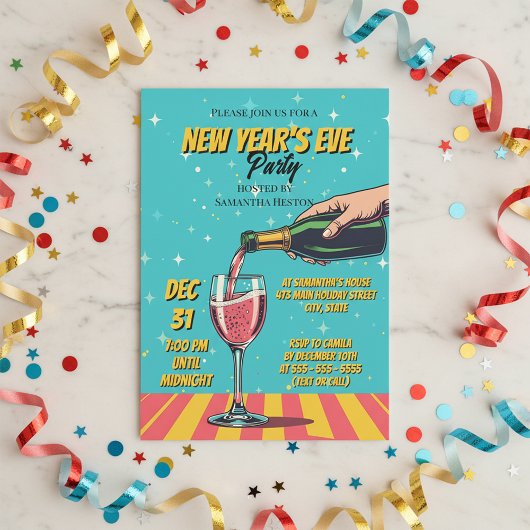 Invitation Vibrant Retro Pop Art New Year's Eve Party