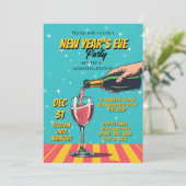 Invitation Vibrant Retro Pop Art New Year's Eve Party (Debout devant)
