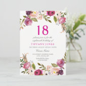 Invitation Vibrant rose botanique floral 18e anniversaire Inv (Debout devant)