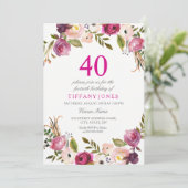 Invitation Vibrant rose botanique floral 40e anniversaire Inv (Debout devant)