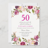 Invitation Vibrant rose botanique floral 50e anniversaire Inv (Devant)