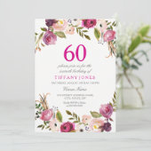 Invitation Vibrant rose botanique floral 60e anniversaire Inv (Debout devant)
