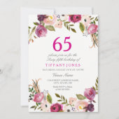 Invitation Vibrant rose botanique floral 65e anniversaire Inv (Devant)
