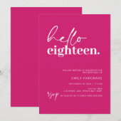 Invitation Vibrant rose chaud Bonjour Dix-Huit Anniversaire (Devant / Derrière)