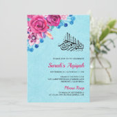 Invitation Vibrant rose floral bébé fille Aqiqah (Debout devant)