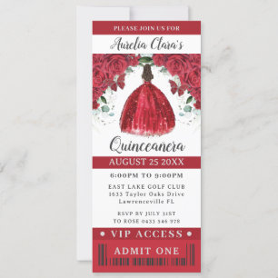 Invitation Vibrant Rouge Floral Quinceañera Sweet 16 VIP Tick