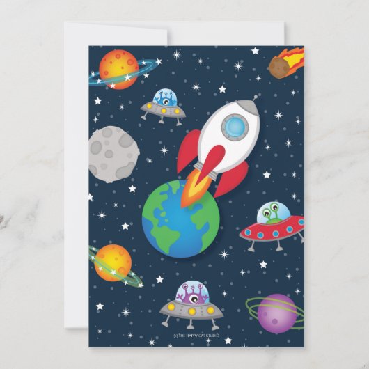 Invitation Vibrant Space Rocket Ship Planètes Anniversaire (Dos)