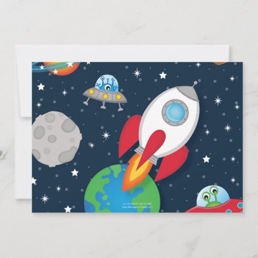 Invitation Vibrant Space Rocket Ship Planètes Anniversaire Ph (Dos)