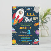 Invitation Vibrant Space Rocket Ship Planètes Anniversaire Ph (Debout devant)