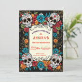 Invitation Vibrant Sugar Skulls Day of the Dead Invite (Debout devant)