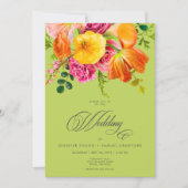 Invitation Vibrant Summer Floral Lime Orange Pink Wedding (Devant)
