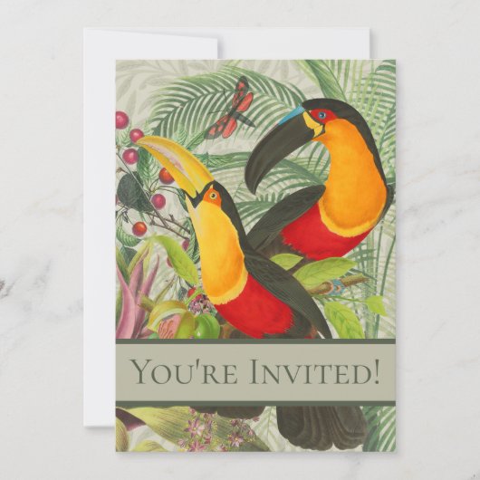 Invitation Vibrant Tropical Toucan Birds Art Exotic Jungle (Devant)