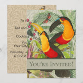 Invitation Vibrant Tropical Toucan Birds Art Exotic Jungle (Devant / Derrière)