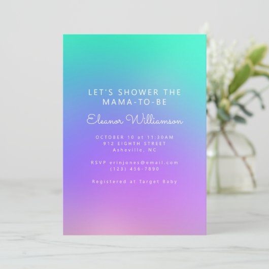 Invitation Vibrant vert violet Abstrait Baby shower dégradé (Debout devant)