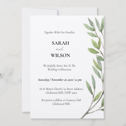 INVITATION VIBRANT VERT WATERCOLOR FERN FOLIAGE (Devant)