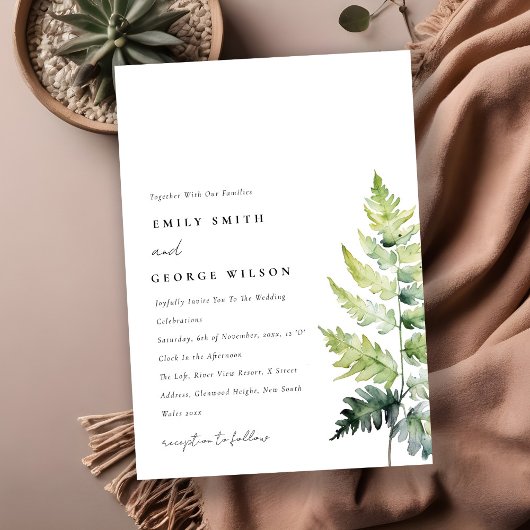 INVITATION VIBRANT VERT WATERCOLOR FERN FOLIAGE MARIAGE