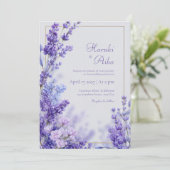 Invitation Vibrant Violet Botanical Lavender Gold Frame (Debout devant)