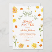 Invitation Vibrant Yellow Orange Floral Bow Bridal Shower (Devant)