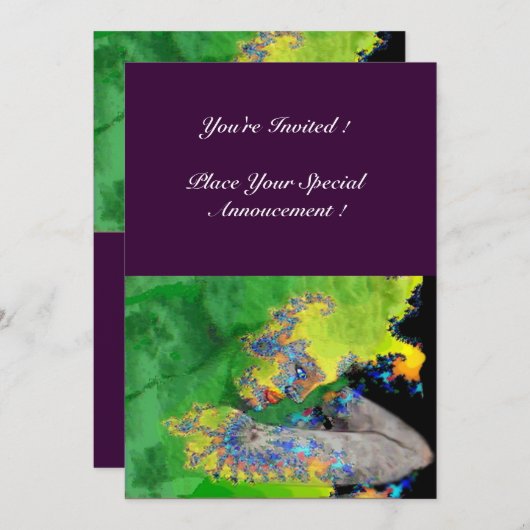 Invitation VIBRATIONS DE MATIÈRE, jaune vert violet (Devant / Derrière)